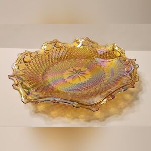 Vtg Gold Crimped Hostess Plate Carnival Glass